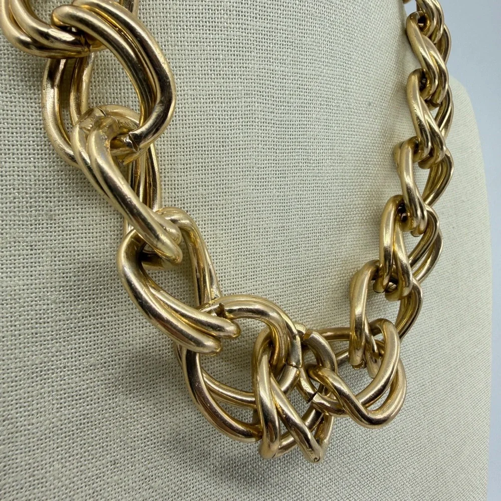 Gold Tone Chunky Double Link Chain Necklace Y2K Statement Jewelry Gift Fashion